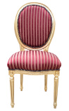 Sedia in stile Luigi XVI con pompon con tessuto in raso bordeaux e legno dorato