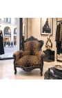 Gran poltrona in stile barocco in tessuto di leopardo e legno laccato nero - 7