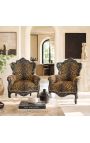 Didelis baroko stiliaus fotelis leopardo audinys ir juodai lakuota mediena - 8