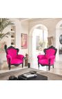 Stor fåtölj i barockstil i fuchsia rosa sammet och svartlackerat trä - 4