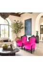 Grote fauteuil in barokstijl fuchsia roze fluweel en zwart gelakt hout - 11