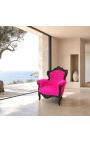 Gran sillón de estilo barroco con terciopelo fucsia y madera lacada en negro - 5