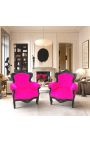 Grand fauteuil de style baroque velours fuchsia et bois laqué noir - 2