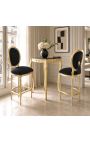 Silla de bar estilo Luis XVI con pompón, tela de terciopelo negro y madera dorada