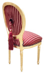 Chaise de style Louis XVI à pompon avec tissu satiné Bordeaux et bois doré