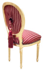 Krzesło w stylu Ludwika XVI z bordową satynową tkaniną i złotym drewnem