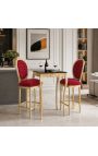 Cadeira de bar estilo Luís XVI com pompom, veludo cor de vinho e madeira dourada - 5
