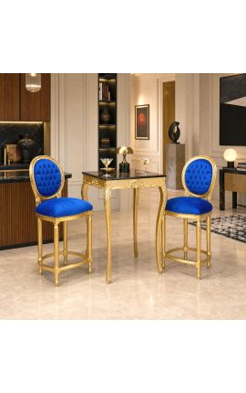 Bar-tuoli Louis XVI Style Blue Velvet kangas ja kulta puu - 2