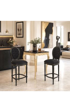 Vööritool Louis XVI Stiil Black Velvet kangas ja must puit - 2