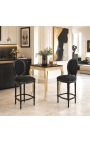 Silla Louis XVI Tela de terciopelo negro estilo y madera negra. - 2