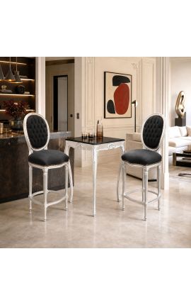 Sedia Louis XVI Stile tessuto in velluto nero e legno d'argento - 2