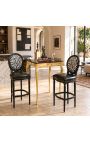 Scaun Louis XVI Stil Zebra și piele falsă neagră cu lemn lăcuit negru - 7