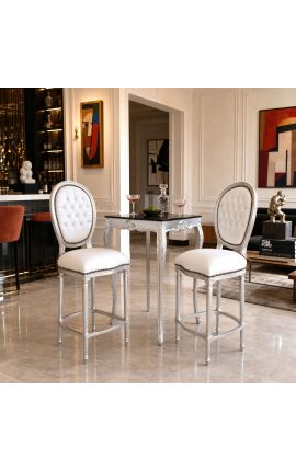 Barestol Louis XVI Stil hvit skinn og sølv tre - 2