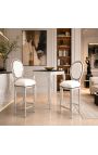 Барный стул Louis XVI style white leatherette and silver wood - 10