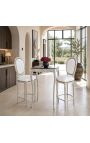Bar chair Louis XVI style white leatherette and silver wood - 4