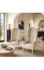 Big porter's armchair linen and beige patinated wood - 12