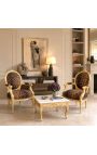 Table basse carrée de style baroque avec bois doré et marbre blanc - 4