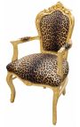 Lænestol barok rococo stil leopard trykt stof og guld træ - 17