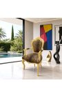 Armchair Baroque Rococo style leopard printed fabric and gold wood - 16