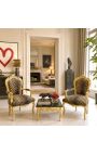 Armchair Baroque Rococo style leopard printed fabric and gold wood - 15