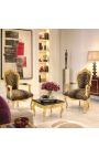 Poltrona barocco rococo in tessuto stampato leopardo e legno d'oro - 3