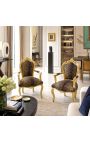 Armchair Baroque Rococo style leopard printed fabric and gold wood - 7