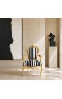 Fotoliu Baroc Rococo Style Negru și Albă Fabric de țesături și lemn de aur - 14
