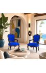 Poltrona Luís XV em veludo azul estilo barroco e madeira preta - 9