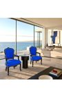 Poltrona Luís XV em veludo azul estilo barroco e madeira preta - 3