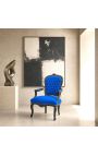 Fauteuil Louis XV de style baroque velours bleu et bois noir - 17