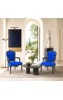 Fauteuil Louis XV de style baroque velours bleu et bois noir - 2