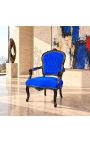Barokní křeslo Louis XV z modrého sametu a černého dřeva - 13