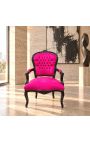 Barokní křeslo Louis XV styl fushia sametová tkanina a lesklé černé dřevo - 6