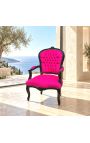 Poltrona barroco de Louis XV estilo fushia tecido aveludado e madeira preta brilhante - 12