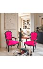 Barocker Sessel Louis XV stil fushia samtstoff und glänzendes schwarzes holz - 11