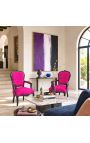 Barokni fotel Louis XV stil fushia žametna tkanina in glossy črno les - 2