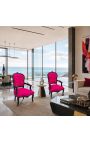 Barokki tuoli Louis XV tyyli fushia sametti kankaalla ja glossy musta puu - 3