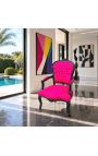 Fauteuil Louis XV de style baroque velours fuchsia et bois noir - 9