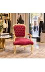 Poltrone barocco Louis XV stile con tessuto satinato rosso bordeaux e legno dorato - 11