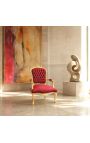 Poltrone barocco Louis XV stile con tessuto satinato rosso bordeaux e legno dorato - 7