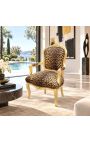 Fauteuil Louis XV de style baroque tissu leopard et bois doré - 13