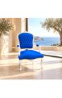 Butaca barroca de Louis XV Teixit de vellut blau estil i fusta blanca - 9