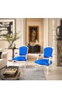 Barokowy fotel Louis XV Styl Blue Velvet Tkaniny i białe drewno - 8