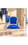 Barock fåtölj av Louis XV Stil Blå Velvet Tyg och Vitt Trä - 11