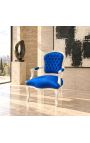 Barocksessel von Louis XV Stilblauer Samt-Gewebe und weißes Holz - 7