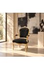 Fauteuil Louis XV de style baroque velours noir et bois doré - 8