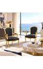 Barok-tugitool Louis XV Stiil Black Velvet ja Gold Wood - 3