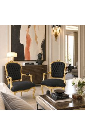 Barok-tugitool Louis XV Stiil Black Velvet ja Gold Wood - 2