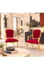 Barock fåtölj av Louis XV stil röd burgundy sammet och guld trä - 7