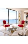 Poltrona barroca de Louis XV Estilo vermelho Borgonha veludo e madeira de ouro - 3